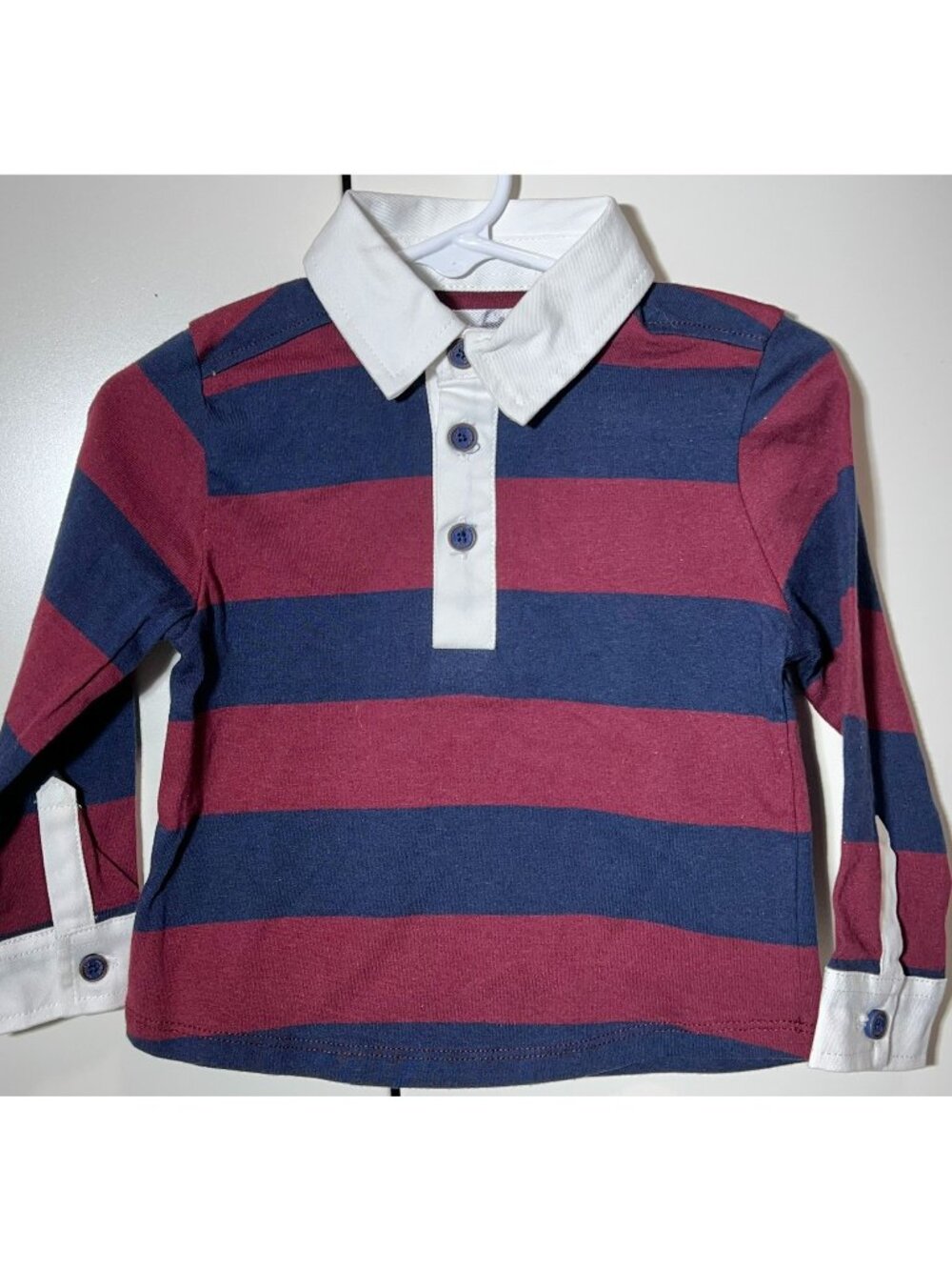 Mud Pie 12m 18m NWT maroon navy blue boys collared rugby polo striped shirt